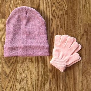 Kids winter hat and gloves, pink and purple